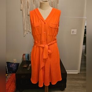 DKNY Belted Button Up Dress With Pockets